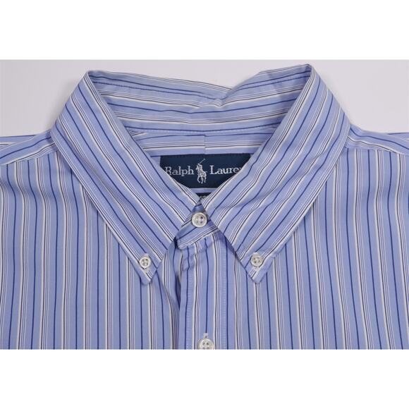Ralph Lauren Mens Classic Fit Blue Striped Cotton Button-Up Dress Shirt XXL - Picture 6 of 8